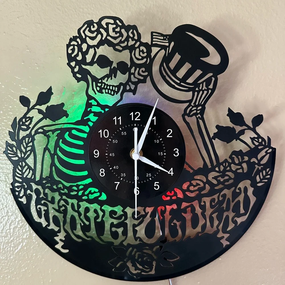 Grateful Dead Inspired Black Bertha Skeleton Wall Clock - LED Accent